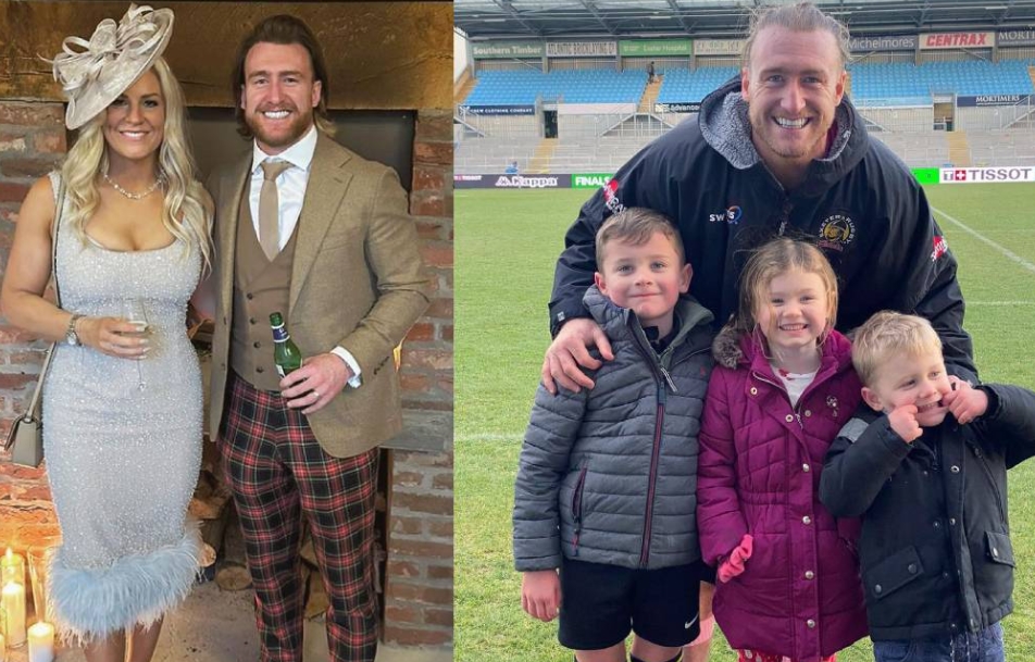 Stuart Hogg with his wife and kids