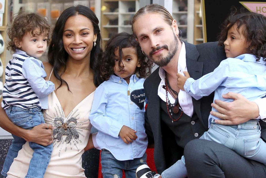 Zoe Saldaña with her husband, Marco Perego and their three kids